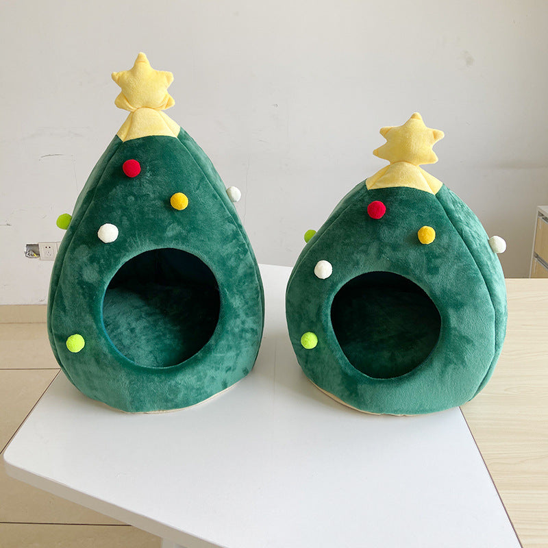 New Christmas tree cat litter kennel winter warm pet litter winter cat house pet supplies teddy pet bed