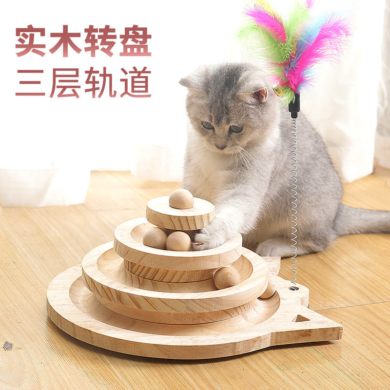 Cat toys solid wood turntable self-entertainment cat stick cat ball small mouse solid wood scratching board cat supplies one piece dropshipping