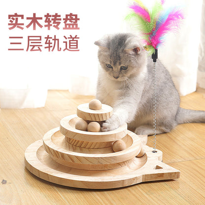 Cat toys solid wood turntable self-entertainment cat stick cat ball small mouse solid wood scratching board cat supplies one piece dropshipping