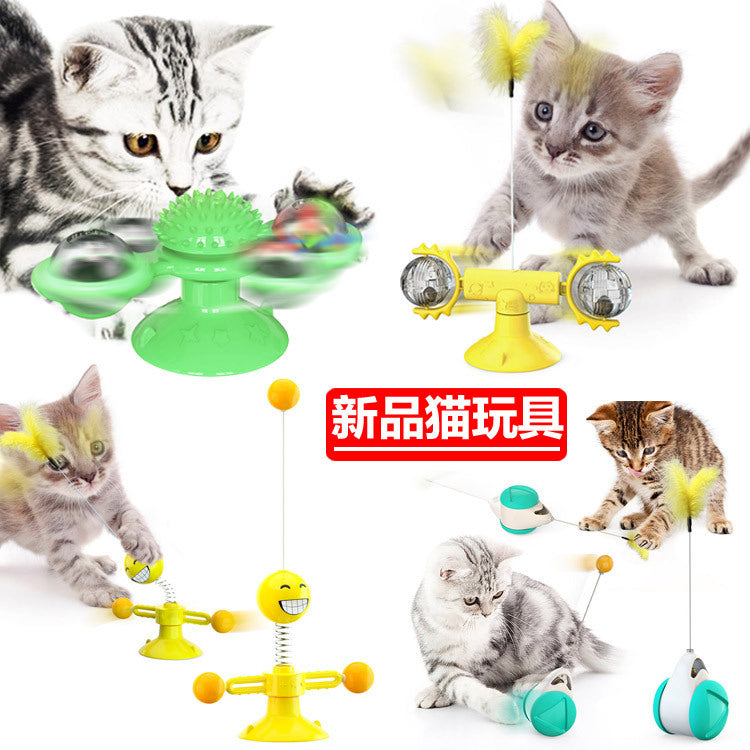 Pet supplies Amazon spring man spinning cat toy turntable cat teaser stick vent balance car pet toys
