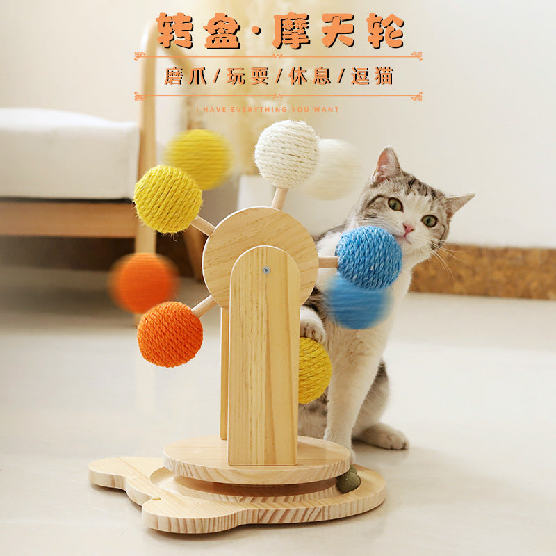 Cat scratching board solid wood turntable sisal hemp claw sharpener to amuse cats without dropping dandruff cat toys pet supplies cross-border supply