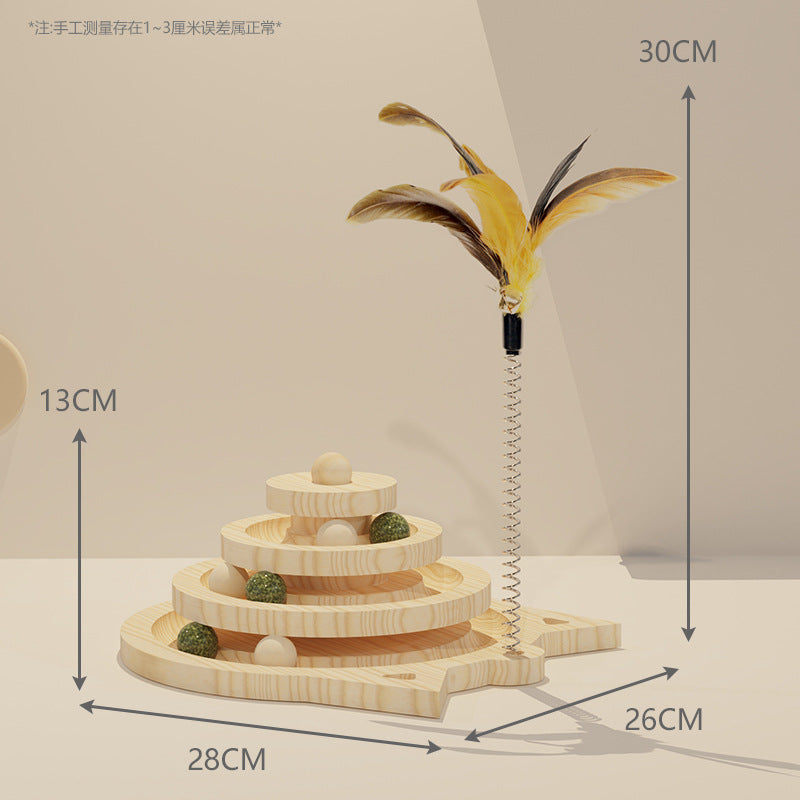 Cat toys solid wood turntable self-entertainment cat stick cat ball small mouse solid wood scratching board cat supplies one piece dropshipping