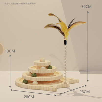 Cat toys solid wood turntable self-entertainment cat stick cat ball small mouse solid wood scratching board cat supplies one piece dropshipping