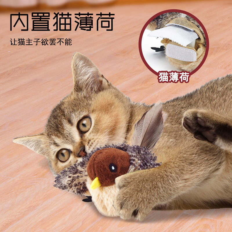 Cat toys touch induction sound cat teasing stick plush simulation bird hedgehog capybara teeth grinding self-entertainment