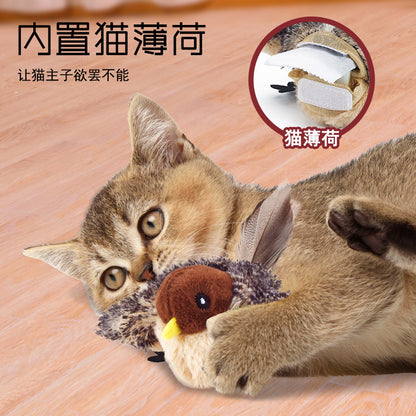 Cat toys touch induction sound cat teasing stick plush simulation bird hedgehog capybara teeth grinding self-entertainment