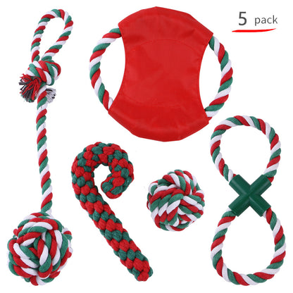 Manufacturers pet Christmas cotton rope toy set teething supplies colored cotton rope Christmas knot chew-resistant toys