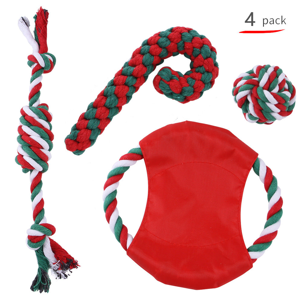 Manufacturers pet Christmas cotton rope toy set teething supplies colored cotton rope Christmas knot chew-resistant toys