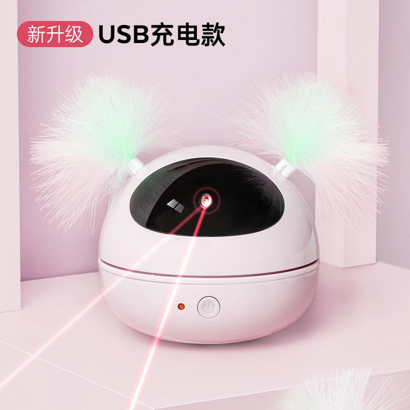 Cross-border wholesale electric cat toys, infrared laser light pen, cat teasing stick, feather automatic cat toys, self-pleasure artifact