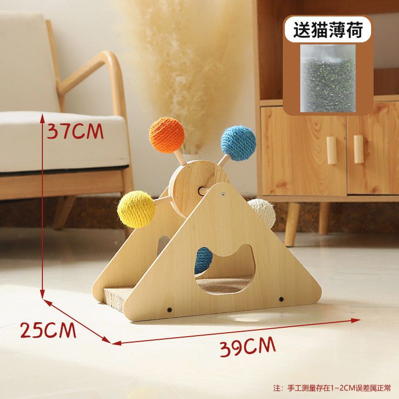 Cat scratching board solid wood turntable sisal hemp claw sharpener to amuse cats without dropping dandruff cat toys pet supplies cross-border supply