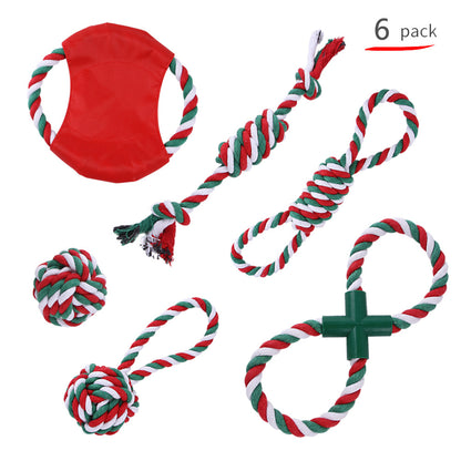 Manufacturers pet Christmas cotton rope toy set teething supplies colored cotton rope Christmas knot chew-resistant toys