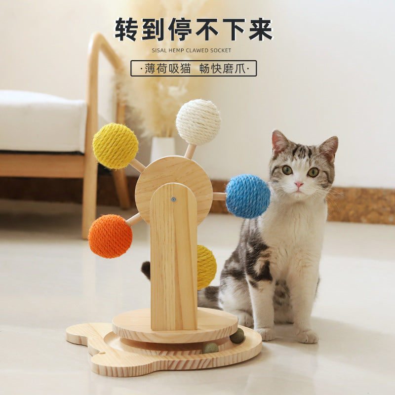 Cat scratching board solid wood turntable sisal hemp claw sharpener to amuse cats without dropping dandruff cat toys pet supplies cross-border supply