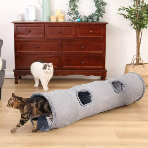 Amazon hot selling suede straight through plush foldable cat tunnel pet supplies cat toys