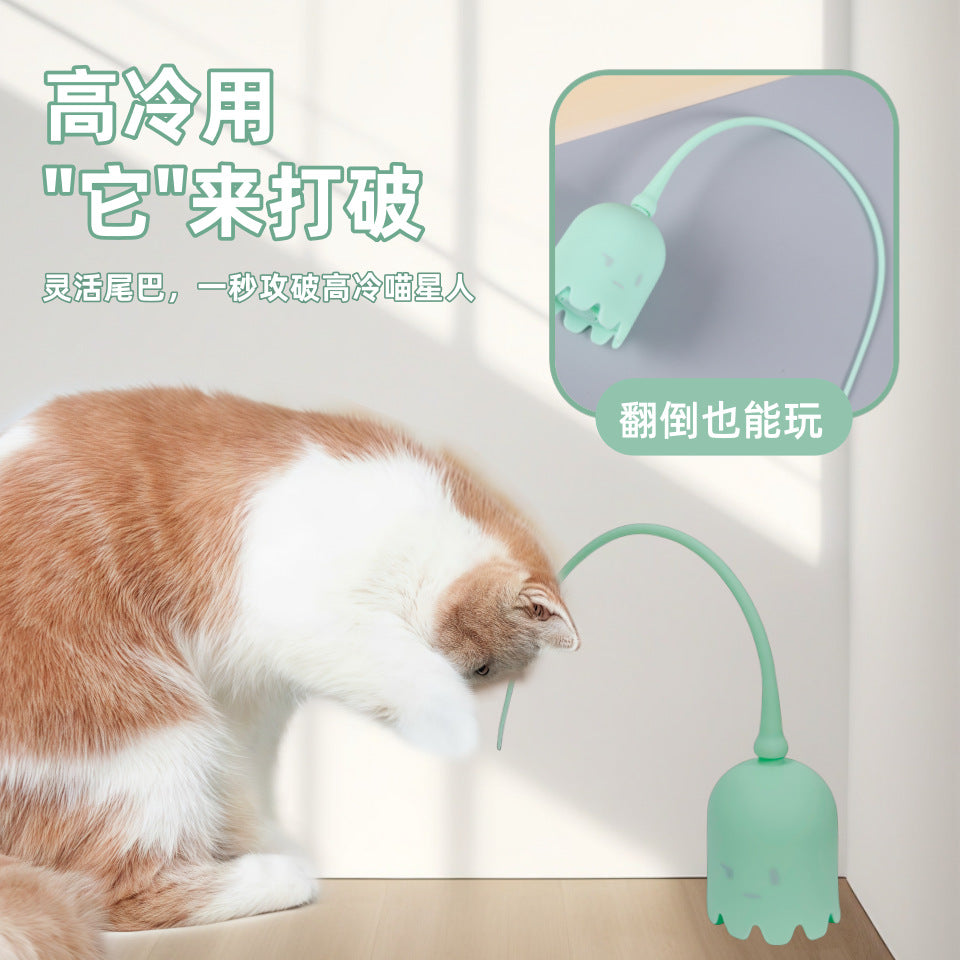 Cat Toys Cat Self-Hiking Silicone Tail Bite-Resistant Automatic Rotating Rolling Ball Clicking Self-Hiking Cat Toy Stick