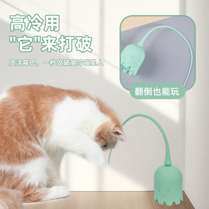 Cat Toys Cat Self-Hiking Silicone Tail Bite-Resistant Automatic Rotating Rolling Ball Clicking Self-Hiking Cat Toy Stick