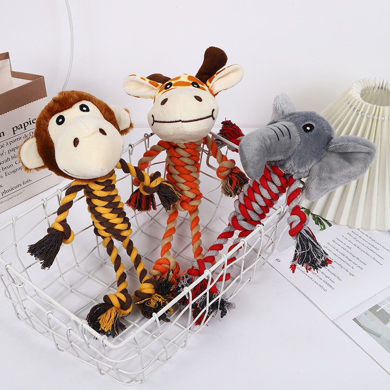 Dog Plush Cotton Rope Chewing Toy Cute Animal Shaped Teeth-Resistant Pet Supplies Manufacturer Wholesale