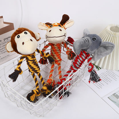 Dog Plush Cotton Rope Chewing Toy Cute Animal Shaped Teeth-Resistant Pet Supplies Manufacturer Wholesale