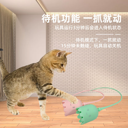 Cat Toys Cat Self-Hiking Silicone Tail Bite-Resistant Automatic Rotating Rolling Ball Clicking Self-Hiking Cat Toy Stick