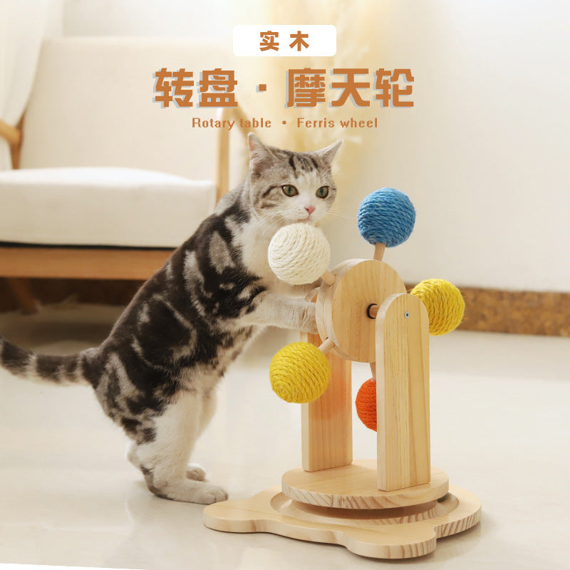 Cat scratching board solid wood turntable sisal hemp claw sharpener to amuse cats without dropping dandruff cat toys pet supplies cross-border supply
