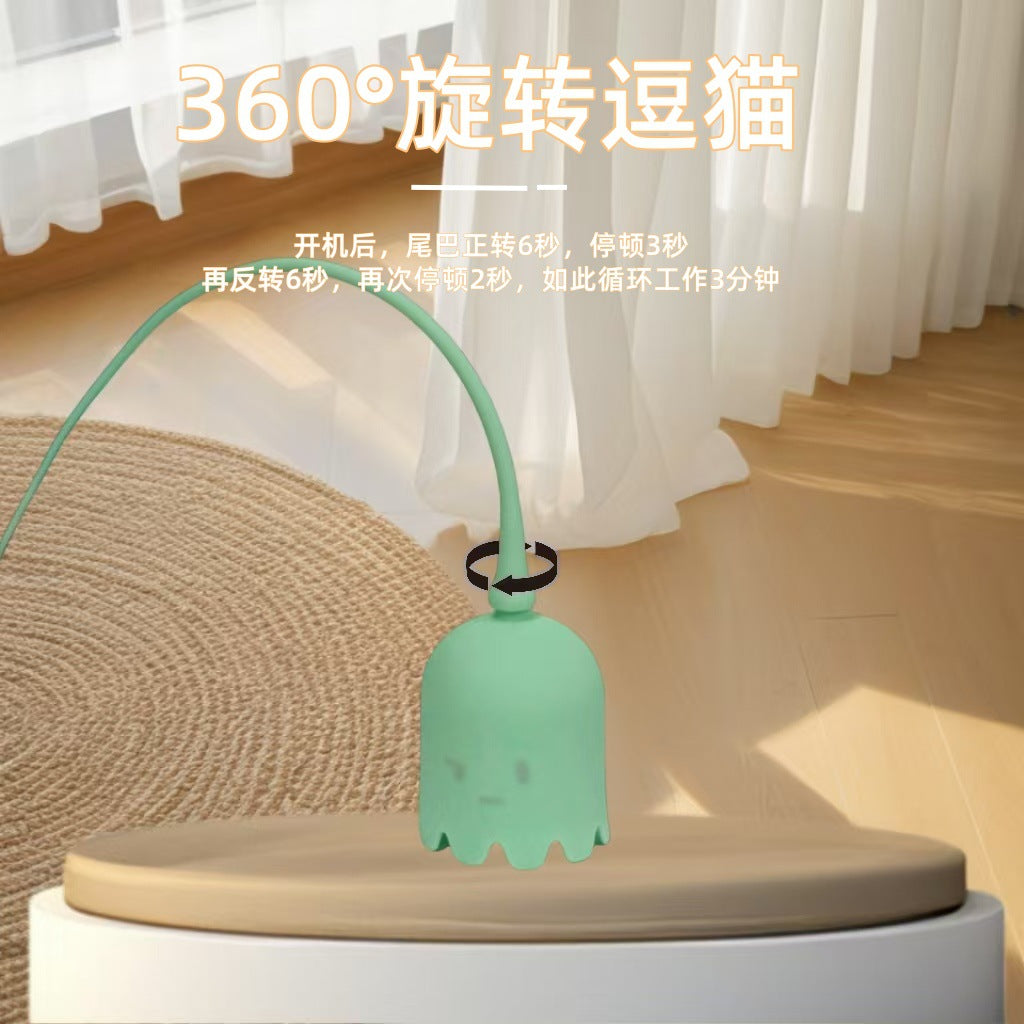 Cat Toys Cat Self-Hiking Silicone Tail Bite-Resistant Automatic Rotating Rolling Ball Clicking Self-Hiking Cat Toy Stick