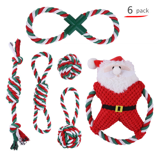 Manufacturers pet Christmas cotton rope toy set teething supplies colored cotton rope Christmas knot chew-resistant toys