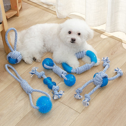 [Piaogoubang] New Ocean Series Cotton Rope Dog Toys Spiny Ball Golden Retriever Rope Knot Pet Teething