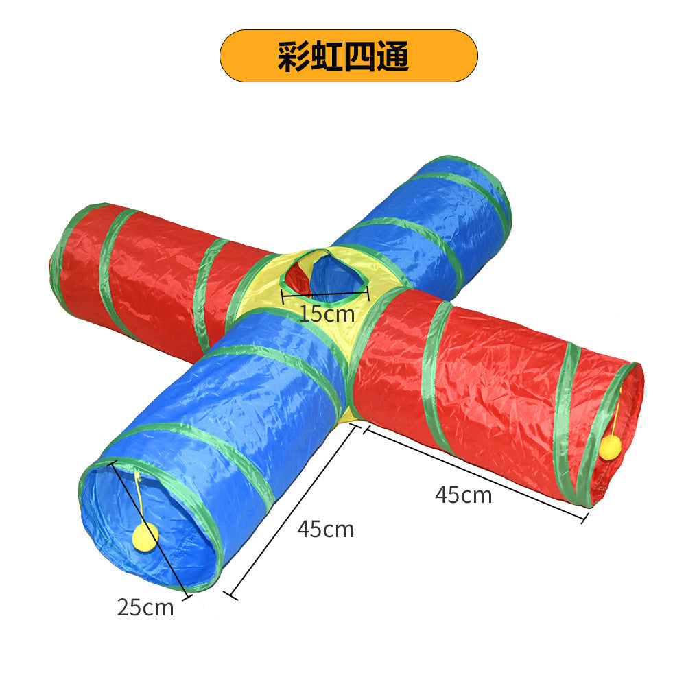 Cross-border new pet interactive toys self-entertainment cat tunnel rainbow cat channel runway rolling chinchilla nest