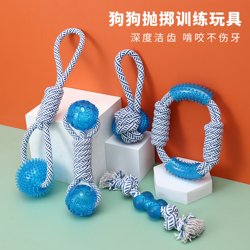[Piaogoubang] New Ocean Series Cotton Rope Dog Toys Spiny Ball Golden Retriever Rope Knot Pet Teething