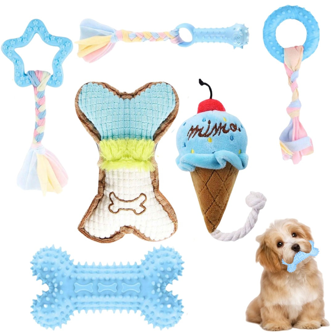 6-Pack Puppy Teething Toys Small Dog Chew Toys with Rope Cute Soft Rubber Puppy Toy Set