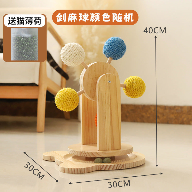 Cat scratching board solid wood turntable sisal hemp claw sharpener to amuse cats without dropping dandruff cat toys pet supplies cross-border supply