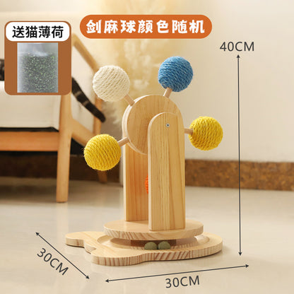Cat scratching board solid wood turntable sisal hemp claw sharpener to amuse cats without dropping dandruff cat toys pet supplies cross-border supply