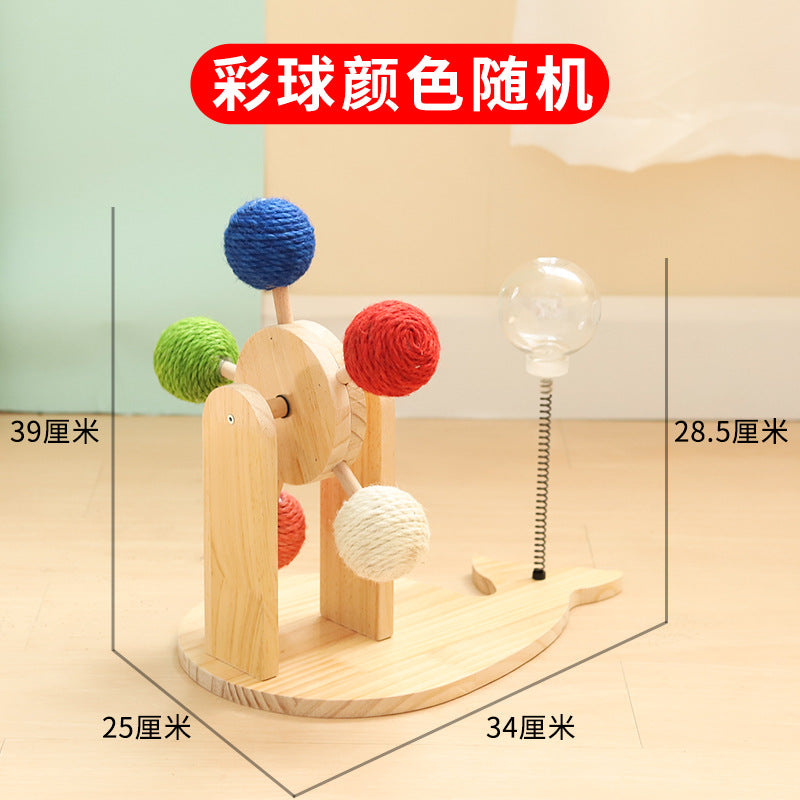 Cat scratching board solid wood turntable sisal hemp claw sharpener to amuse cats without dropping dandruff cat toys pet supplies cross-border supply