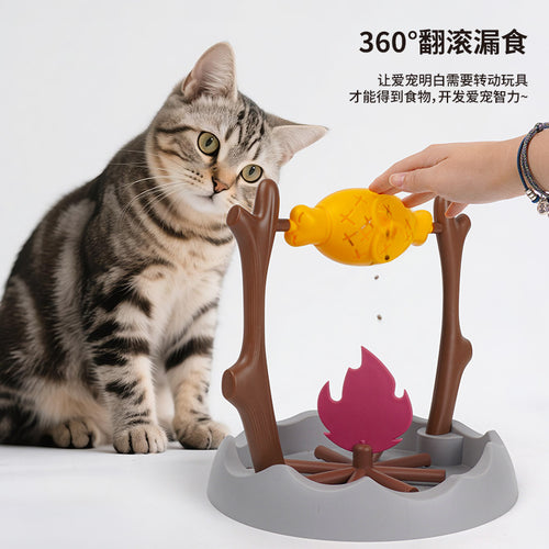 Cross-border pet cat and dog toys roasted chicken legs rotating food storage leaking device slow feeding feeder educational supplies