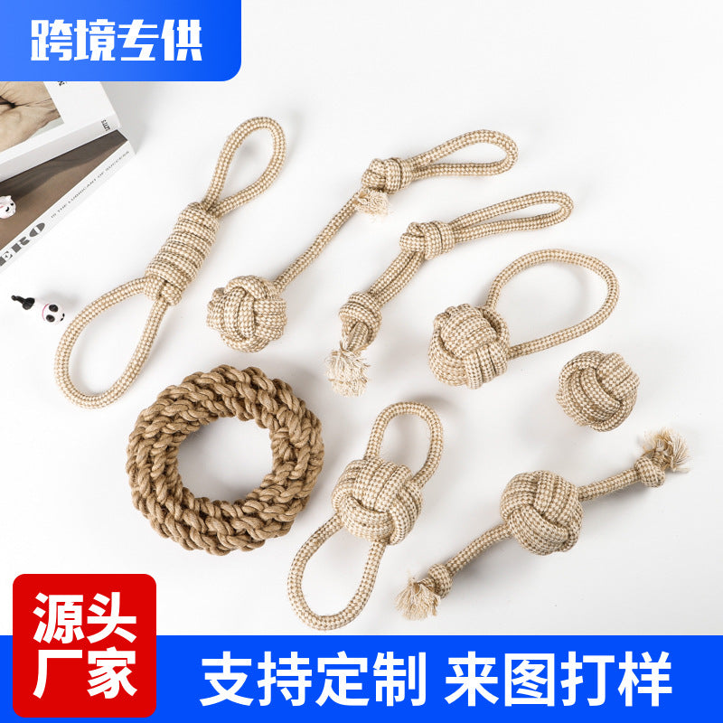 Amazon hot selling dog pet toys cotton and linen rope ball golden retriever Shiba Inu pet toys decompression toy set