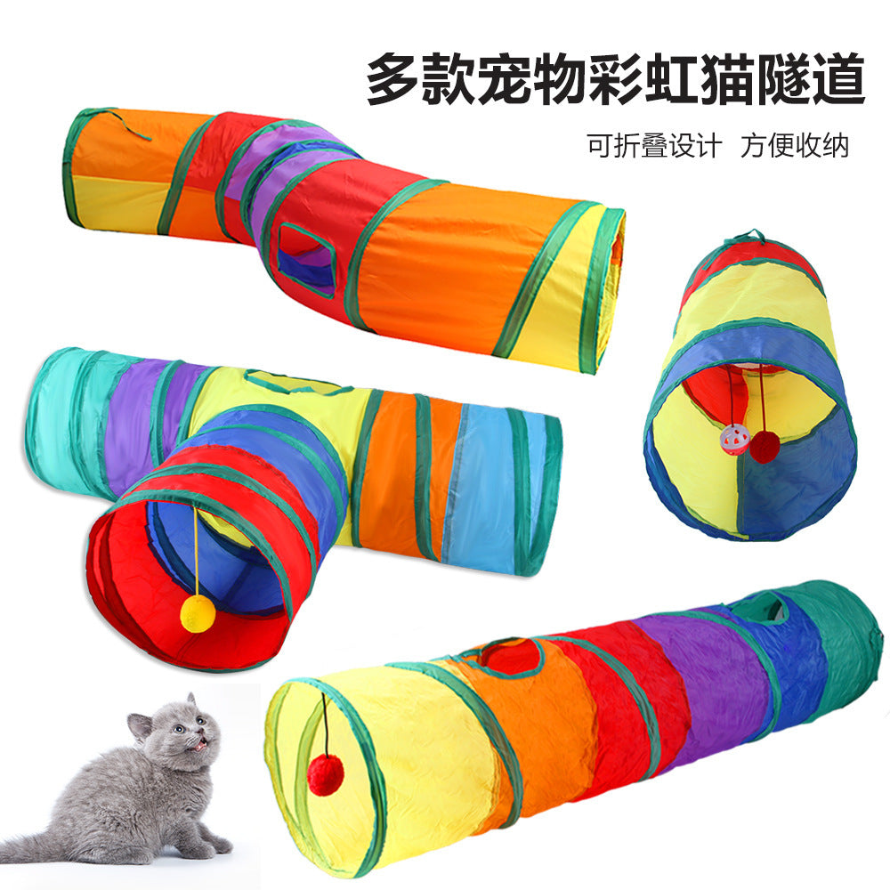 Cross-border new pet interactive toys self-entertainment cat tunnel rainbow cat channel runway rolling chinchilla nest