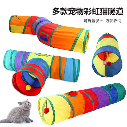 Cross-border new pet interactive toys self-entertainment cat tunnel rainbow cat channel runway rolling chinchilla nest