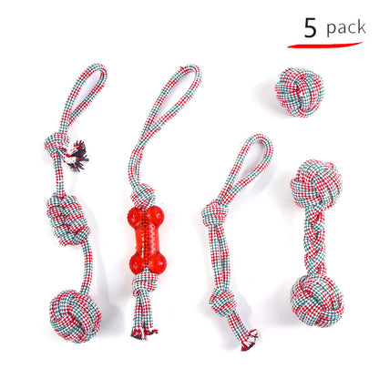 Manufacturers pet Christmas cotton rope toy set teething supplies colored cotton rope Christmas knot chew-resistant toys