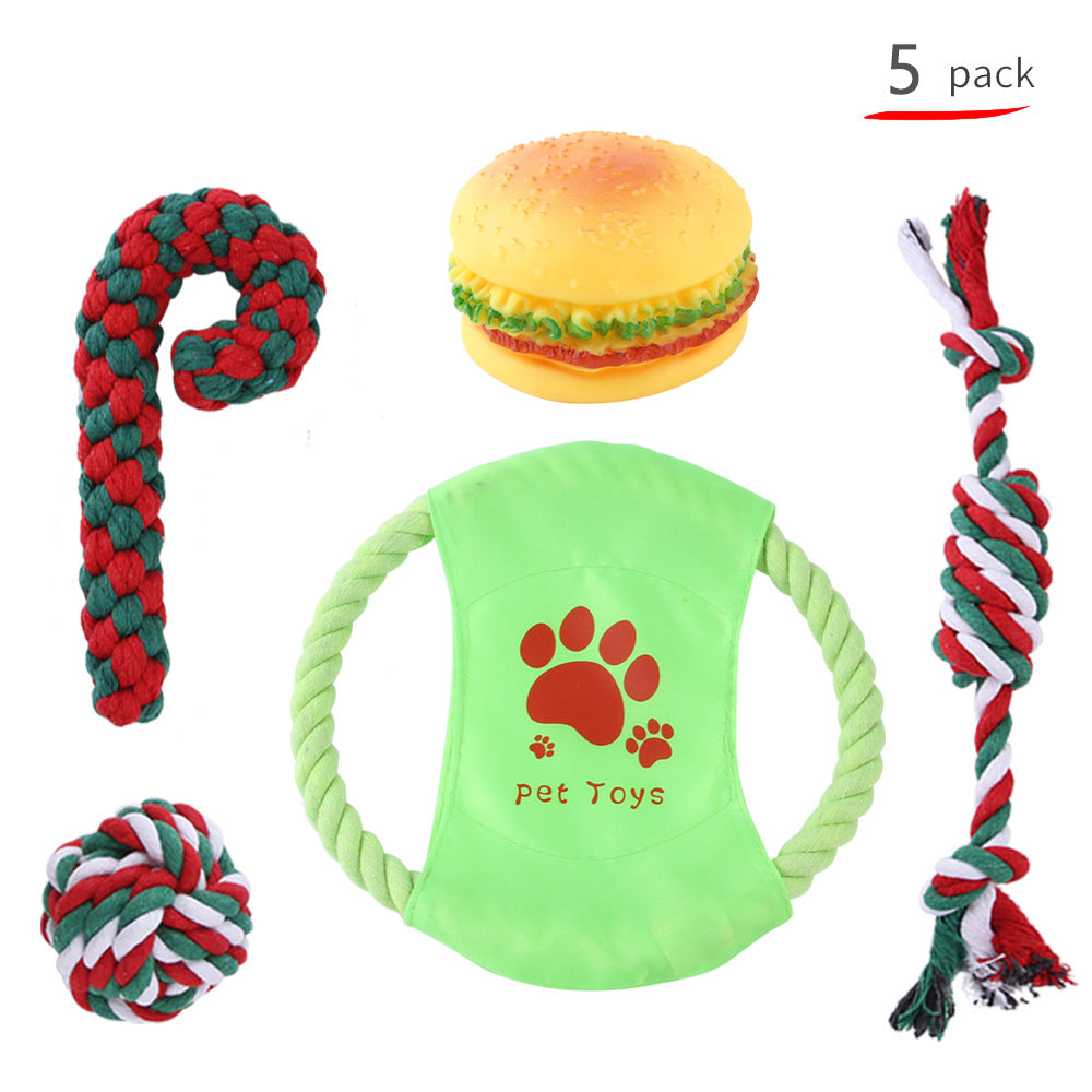 Manufacturers pet Christmas cotton rope toy set teething supplies colored cotton rope Christmas knot chew-resistant toys