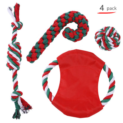Manufacturers pet Christmas cotton rope toy set teething supplies colored cotton rope Christmas knot chew-resistant toys