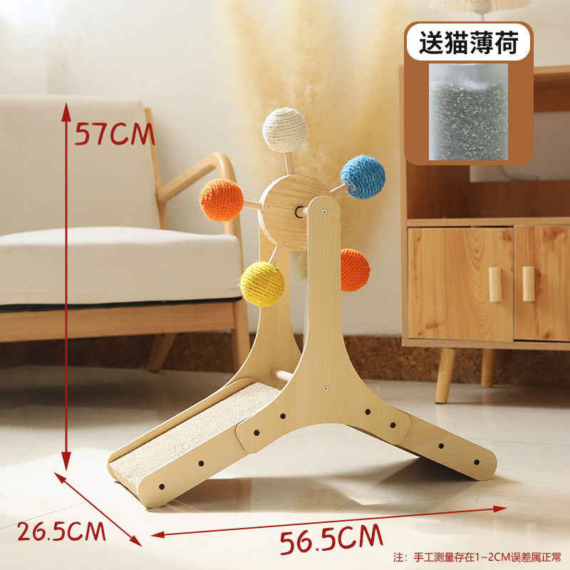Cat scratching board solid wood turntable sisal hemp claw sharpener to amuse cats without dropping dandruff cat toys pet supplies cross-border supply