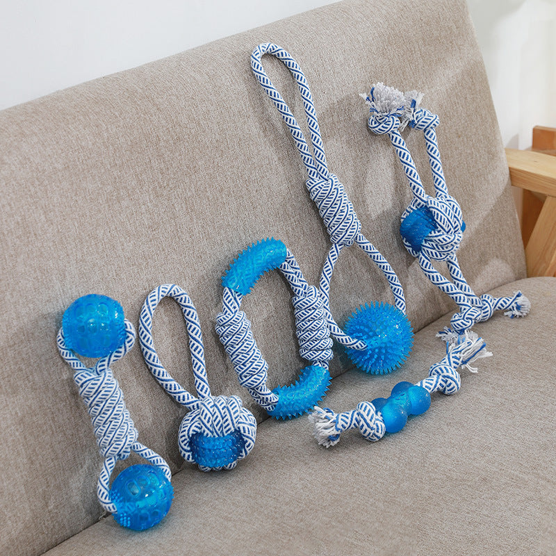[Piaogoubang] New Ocean Series Cotton Rope Dog Toys Spiny Ball Golden Retriever Rope Knot Pet Teething