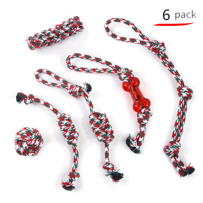 Manufacturers pet Christmas cotton rope toy set teething supplies colored cotton rope Christmas knot chew-resistant toys