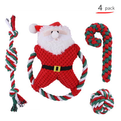 Manufacturers pet Christmas cotton rope toy set teething supplies colored cotton rope Christmas knot chew-resistant toys