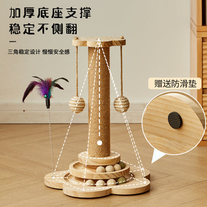 Cat toys luxury solid wood cat scratching post vertical cat scratching board sisal wear-resistant and non-shedding cat climbing frame integrated cat nest