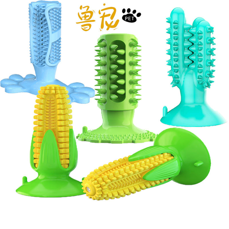 Pet dog toothbrush toys Cross-border teeth cleaning teeth grinding stick bone corn dog toys Wholesale pet teething toys