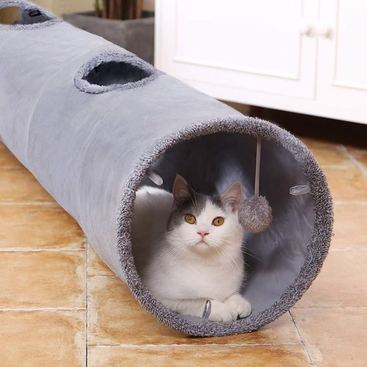 Amazon hot selling suede straight through plush foldable cat tunnel pet supplies cat toys