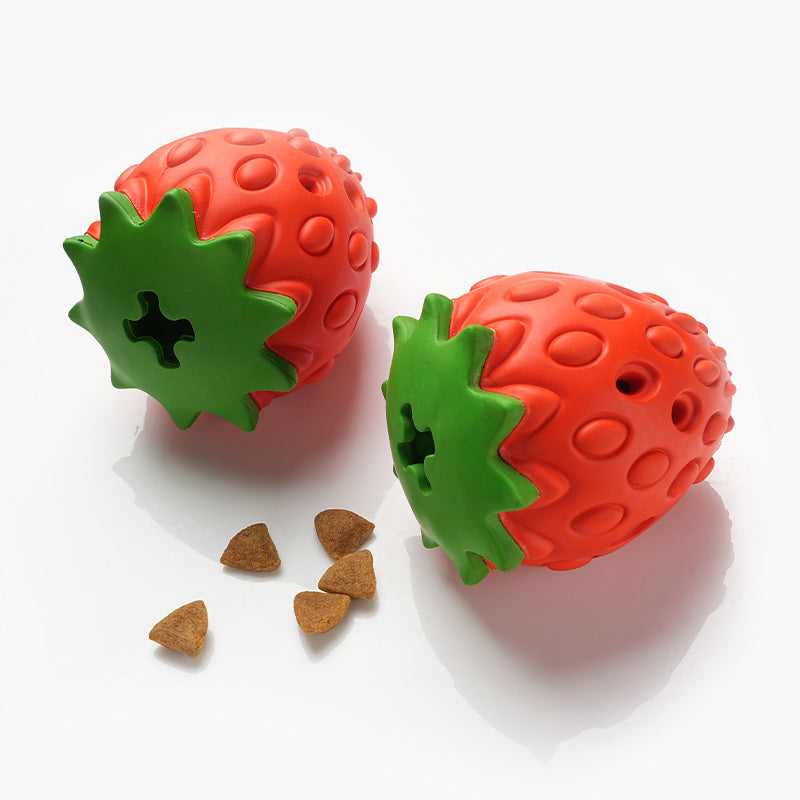 Cross-border food leakage and food storage strawberry toy interactive teeth grinding and cleaning dog toys natural rubber environmentally friendly pet toys