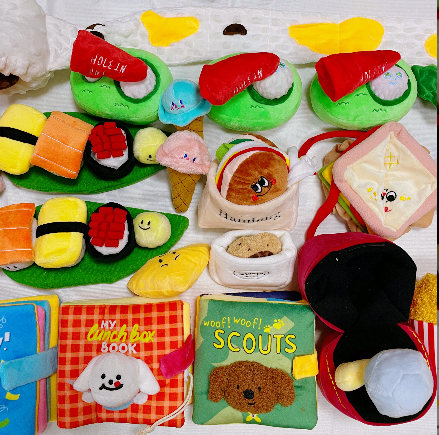 Ins Korean food leaking sniffing sound cute cloth book dog toys pet food hiding toys in stock Amazon